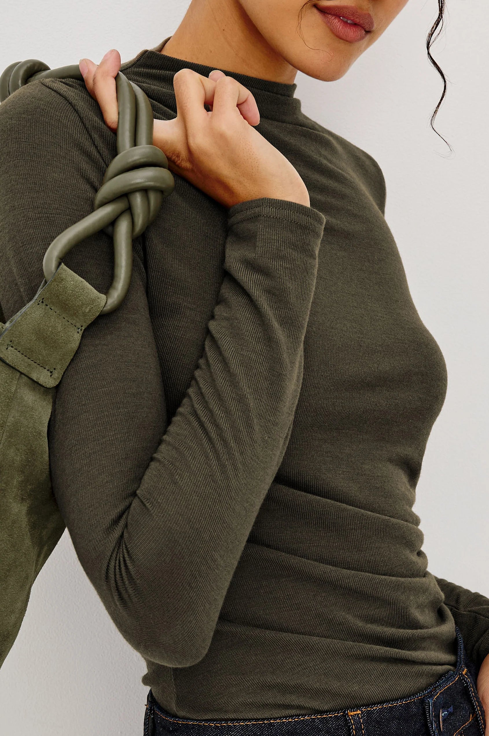 JOELLE BRUSHED TISSUE JERSEY DRAPED TOP