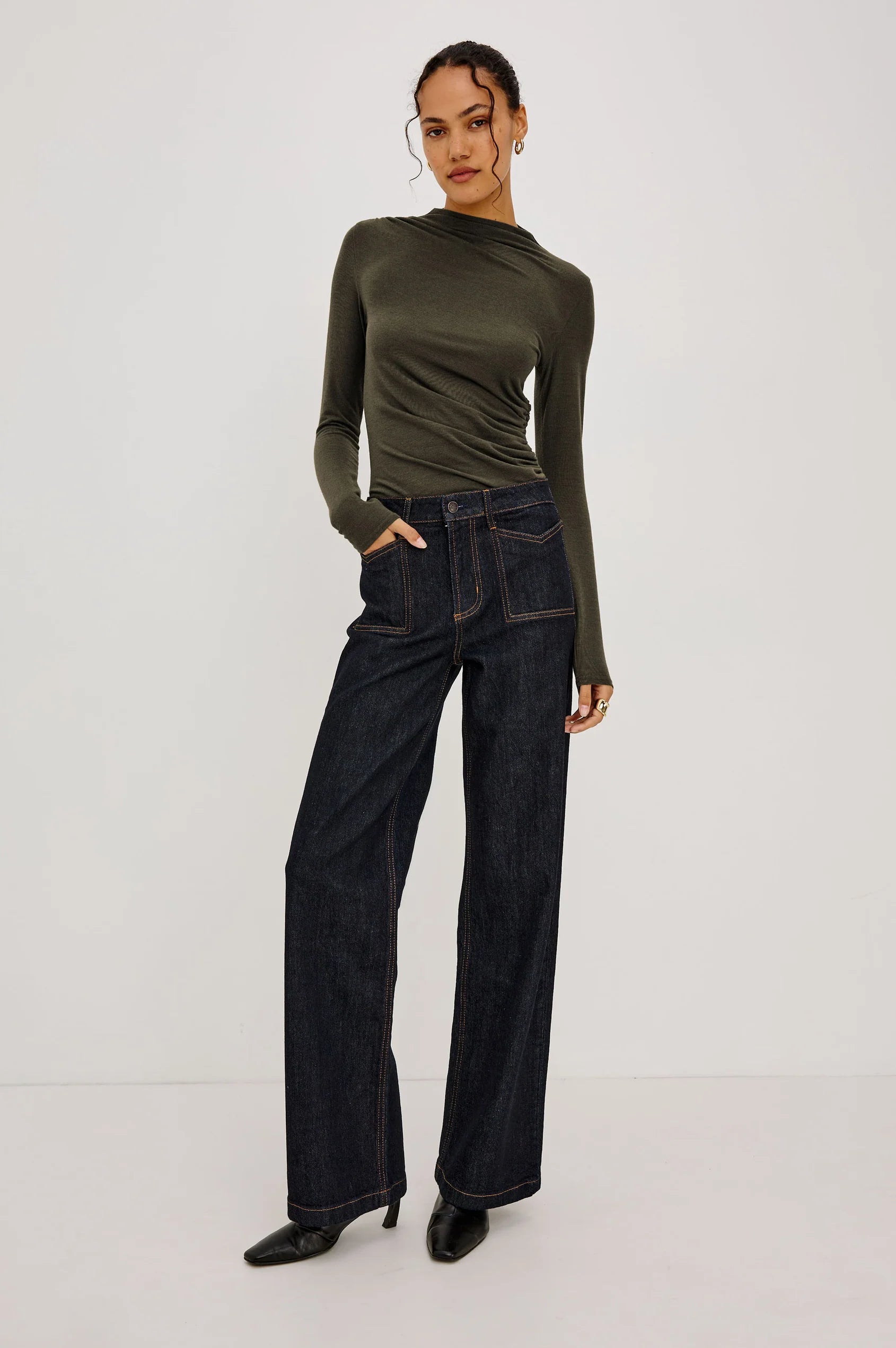 JOELLE BRUSHED TISSUE JERSEY DRAPED TOP