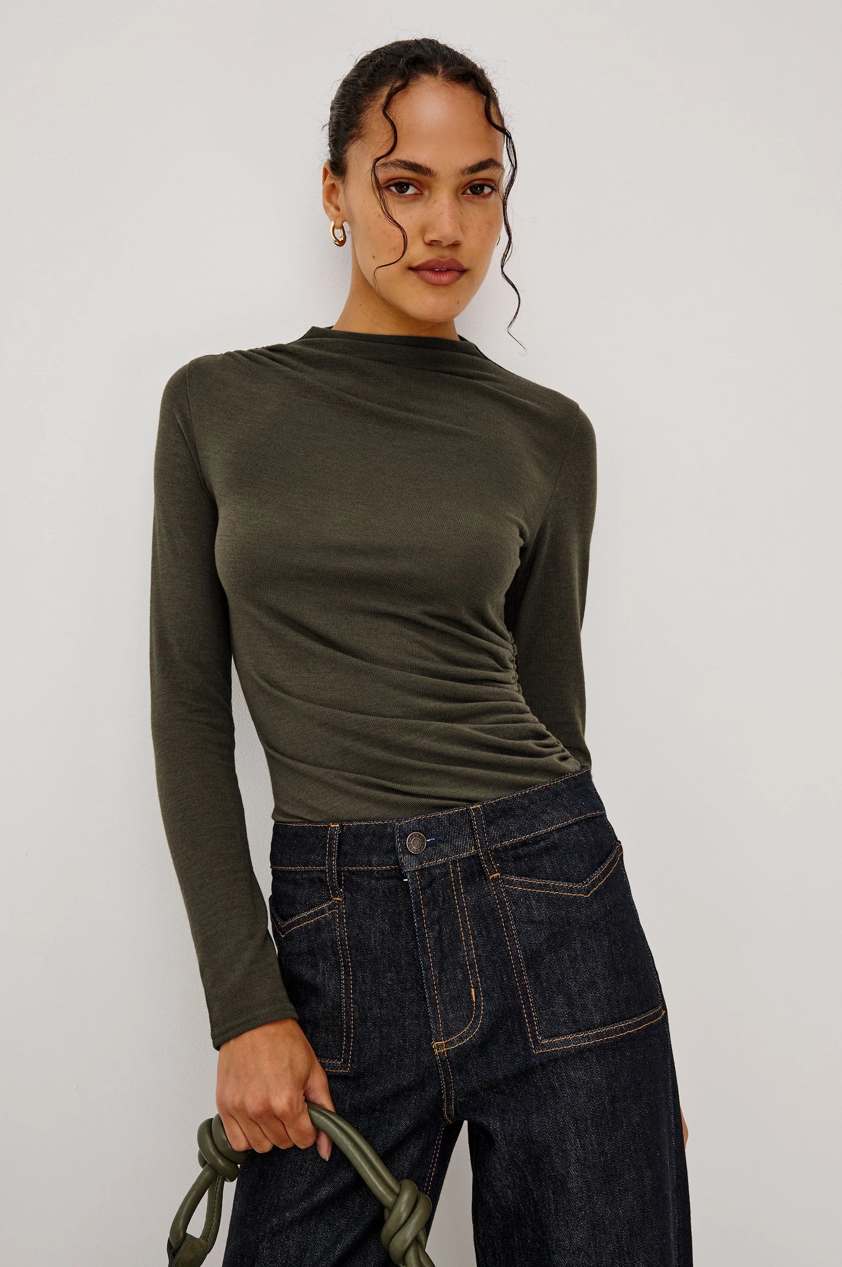 JOELLE BRUSHED TISSUE JERSEY DRAPED TOP