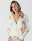 model wearing jolene button front floral print cardi from lyla & luxe, front view 