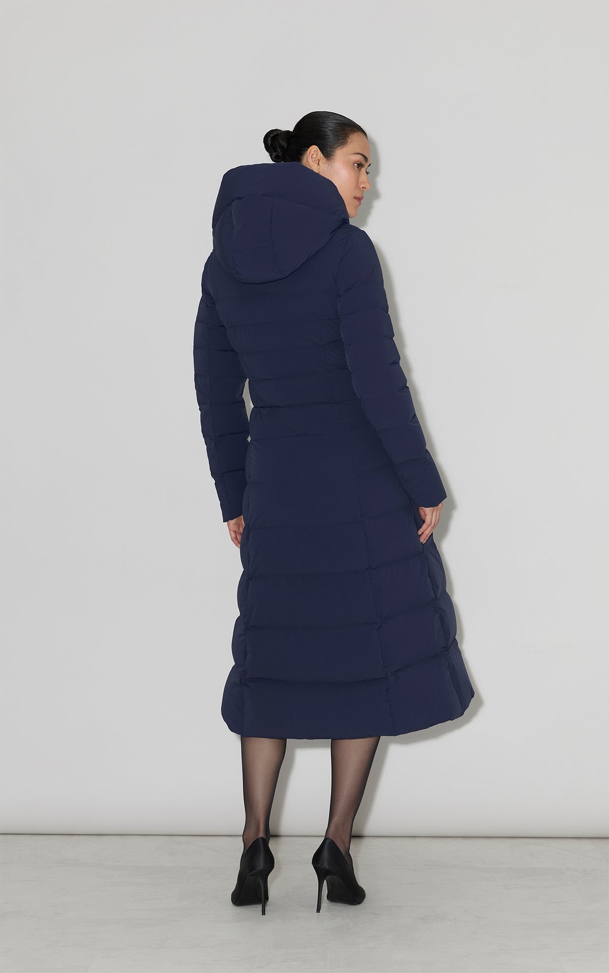 JUDY-L ASYMMETRIC STRETCH DOWN MAXI COAT
