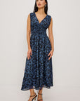 LILITH MIDNIGHT FLORAL V-NECK DRESS