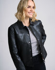 LEFEI RF SNAP FRONT BONDED LEATHER JACKET
