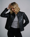 LEFEI RF SNAP FRONT BONDED LEATHER JACKET