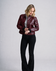LEFEI RF SNAP FRONT BONDED LEATHER JACKET