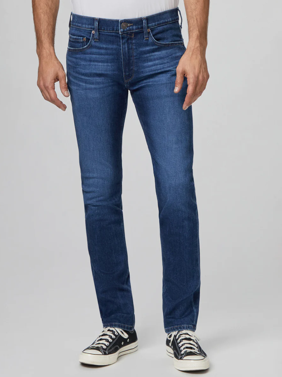 waist down front view of the lennox skinny fit jean from Paige in terrance blue