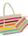 RAINBOW STRIPE STRAW TOTE WITH TASSEL