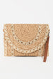 CONTRAST STITCH CURVED FLAP CLUTCH