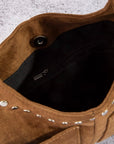 STUDDED FAUX SUEDE SHOULDER BAG