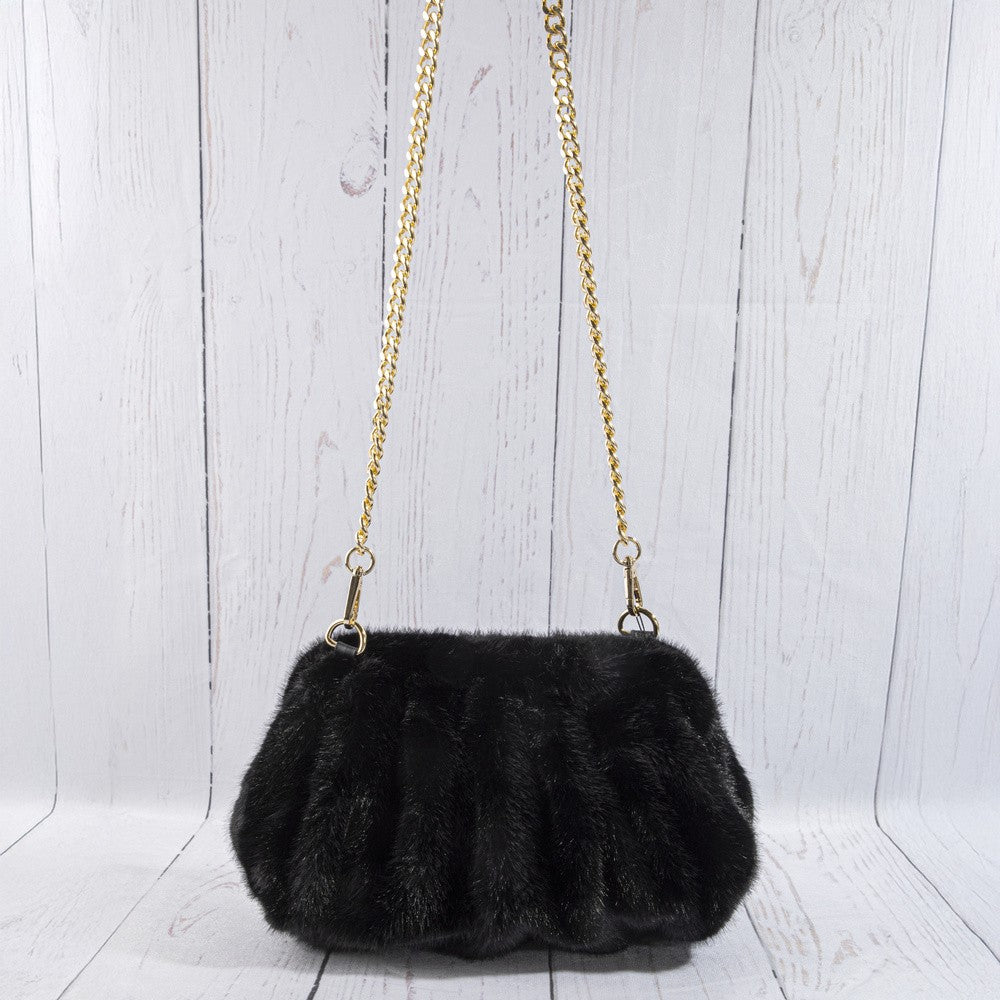 FAUX FUR RUCHED HANDBAG