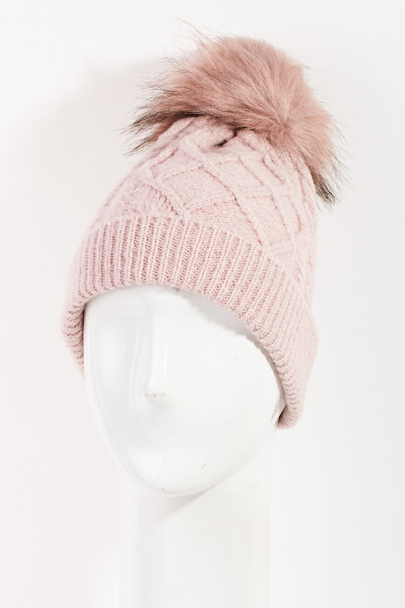 DIAMOND KNIT POMPOM TOQUE