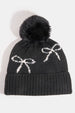 BOW PRINT TOQUE WITH FAUX FUR POMPOM
