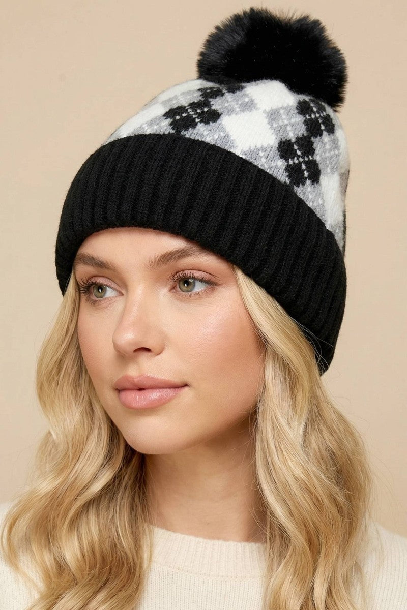 ARGYLE POMPOM TOQUE