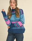 MIXED KNIT MOCK NECK SWEATER