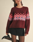 CABLE KNIT FAIR ISLE SWEATER