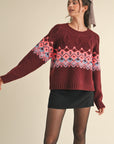 CABLE KNIT FAIR ISLE SWEATER