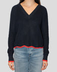 TIPPED SCALLOP SHAKER V-NECK SWEATER