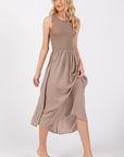 RIBBED SLEEVELESS BODICE WITH CONTRAST SKIRT MIDI DRESS