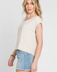 LINEN BLEND SHORT SLEEVE POPOVER TOP