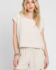 LINEN BLEND SHORT SLEEVE POPOVER TOP