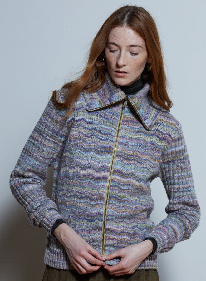 SPACE DYE BASKETWEAVE ZIP FRONT JACKET
