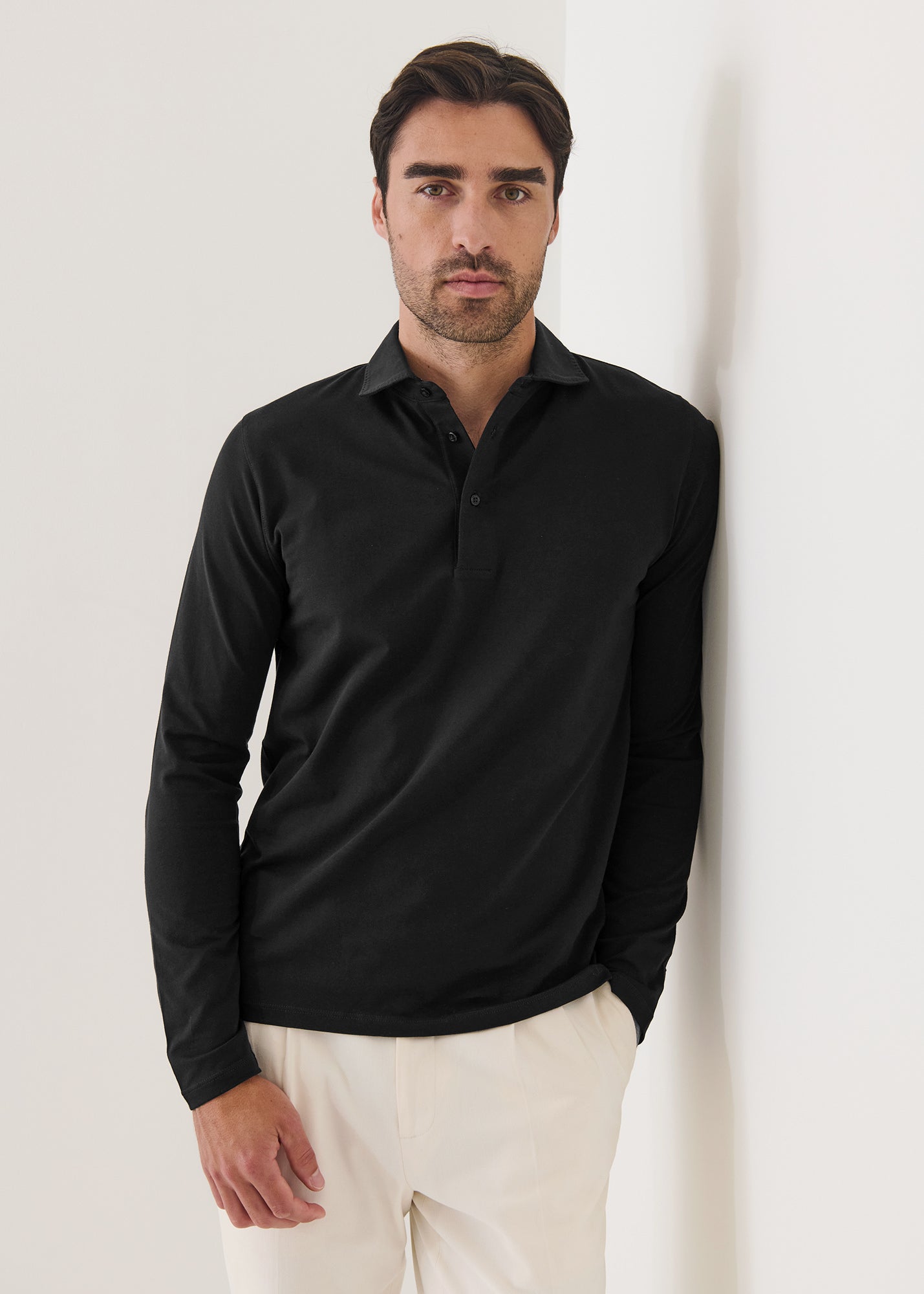 LONG SLEEVE ICONIC PIMA COTTON STRETCH POLO