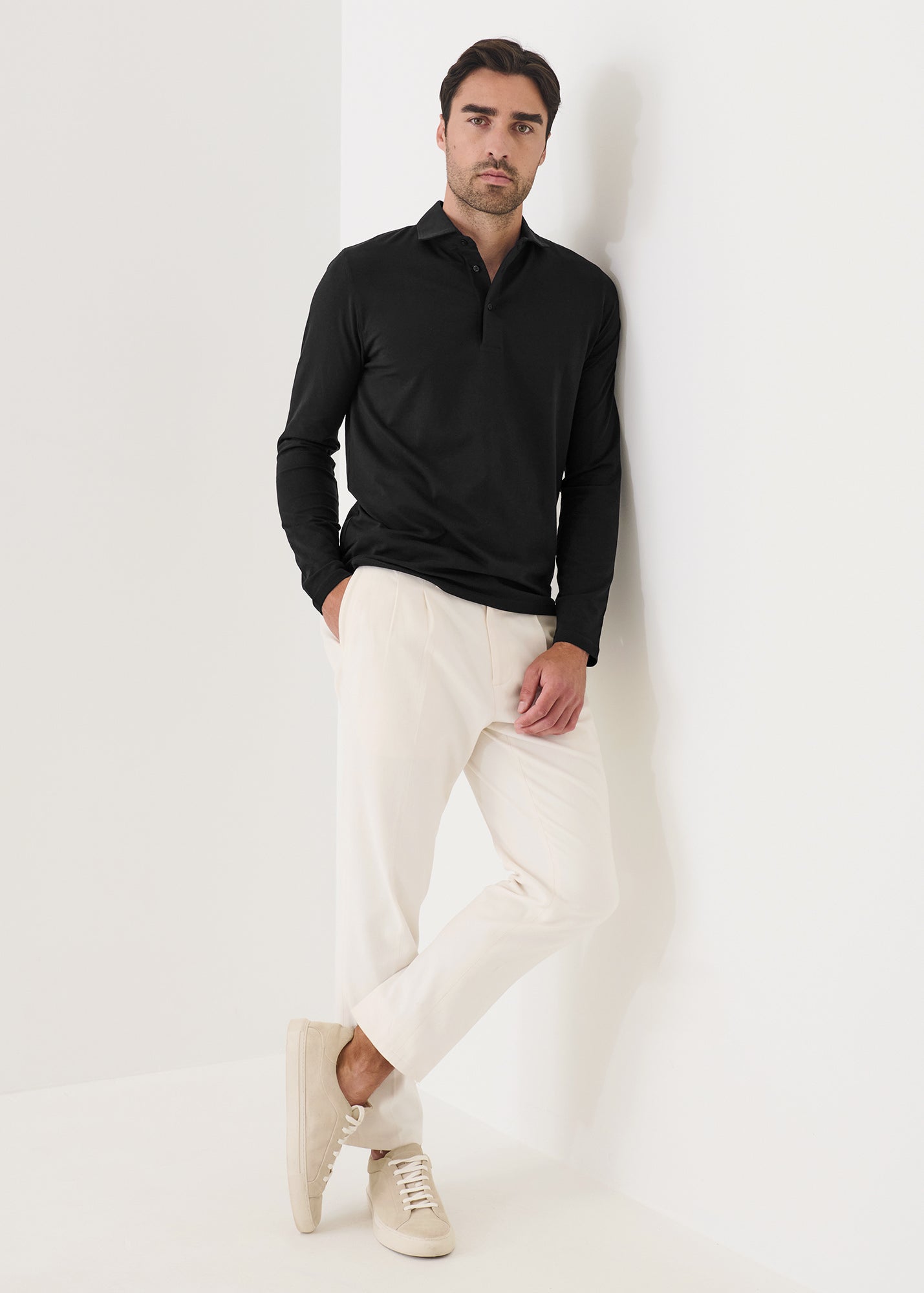 LONG SLEEVE ICONIC PIMA COTTON STRETCH POLO
