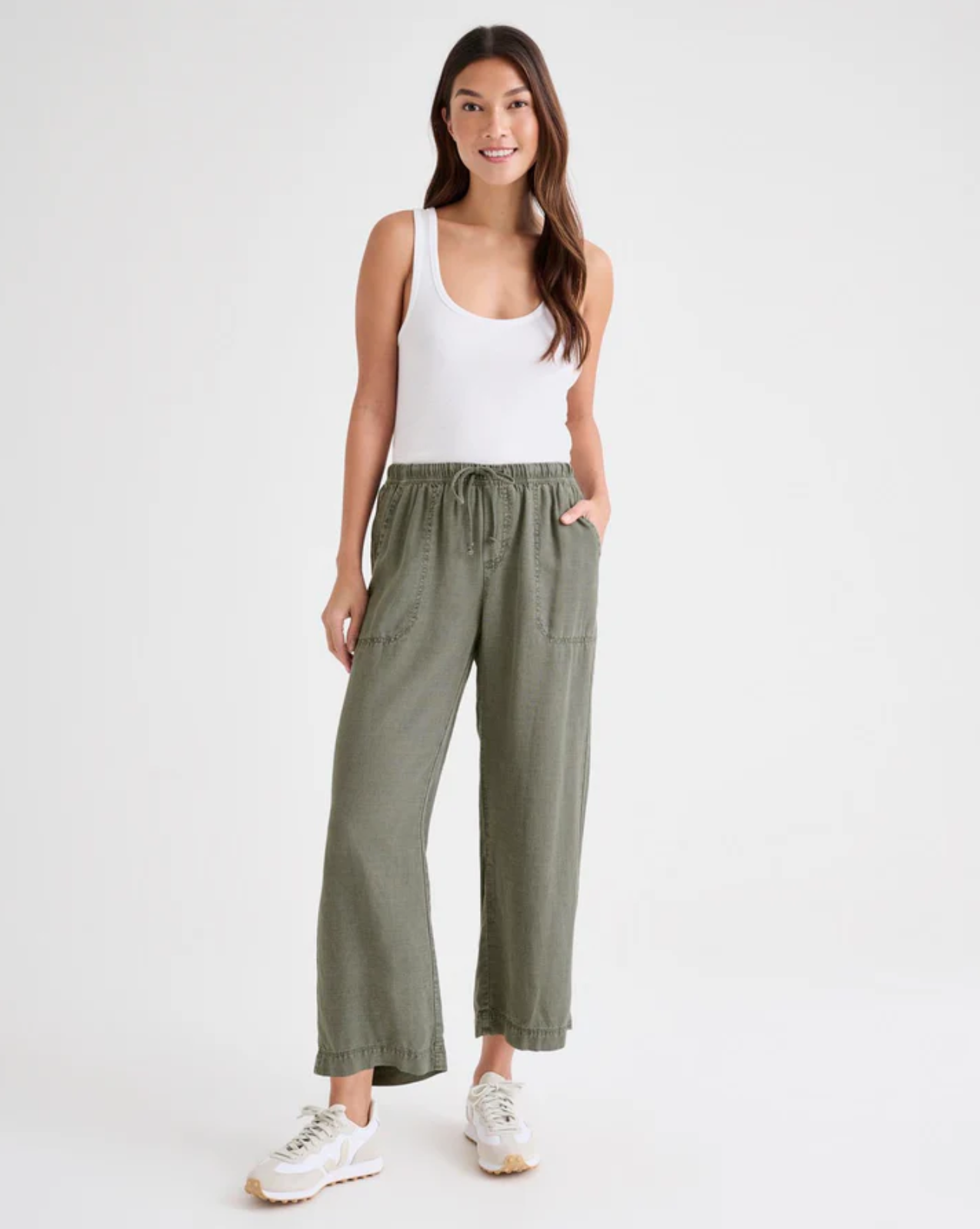 splendid angie pant in vintage olive, full body view