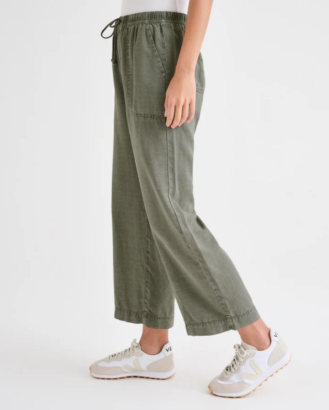 splendid angie pant in vintage olive, side view