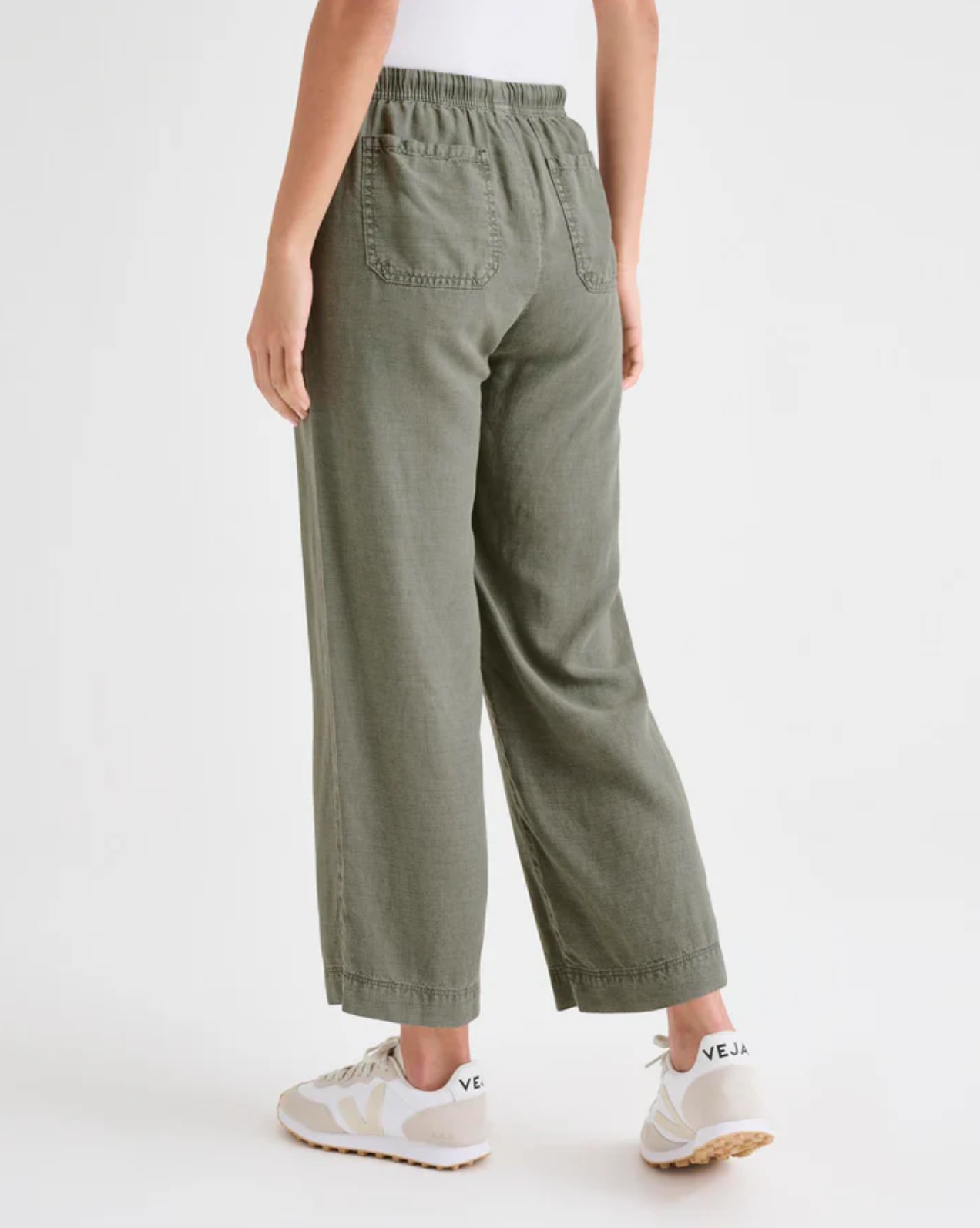 splendid angie pant in vintage olive, angled rear view