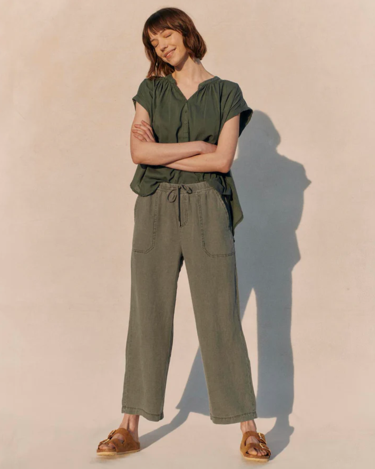 splendid angie pant in vintage olive, stylized view