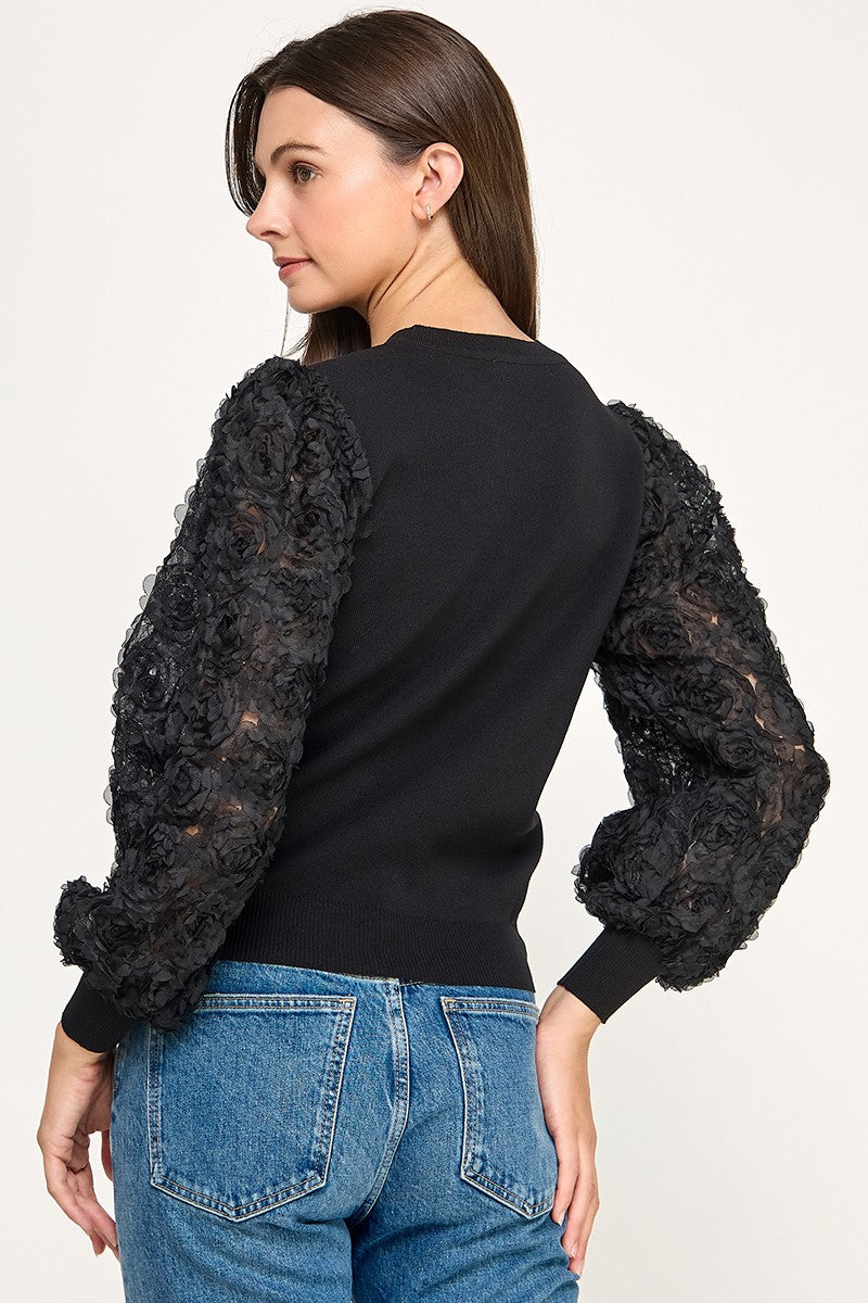 ROSETTE PUFF SLEEVE TOP