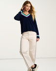 IN THE MIX CROCHET TRIM V-NECK SWEATER