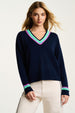 IN THE MIX CROCHET TRIM V-NECK SWEATER