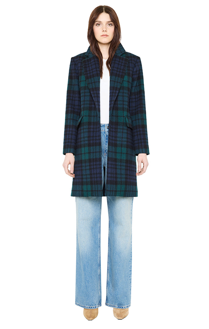 SCARLETT CHECKED NOTCH COLLAR WOOL COAT