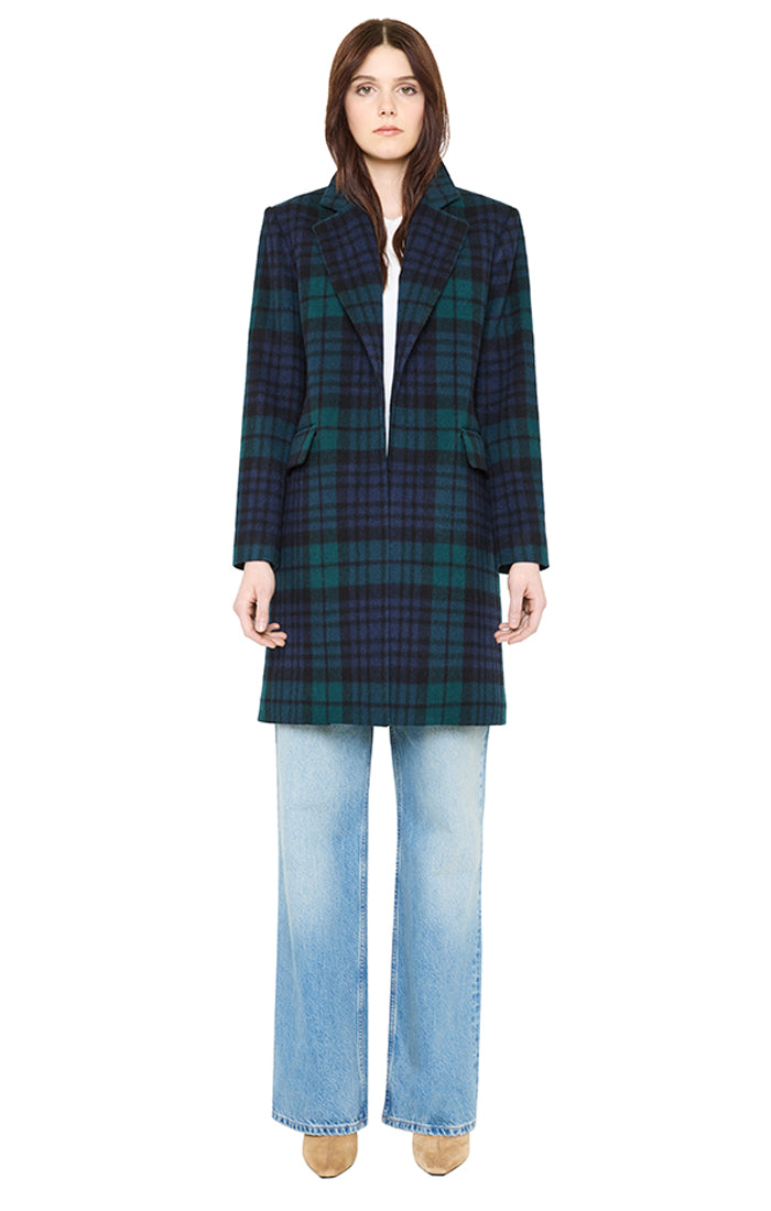 SCARLETT CHECKED NOTCH COLLAR WOOL COAT