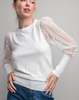 SHEER POLKA DOT SLEEVE KNIT TOP