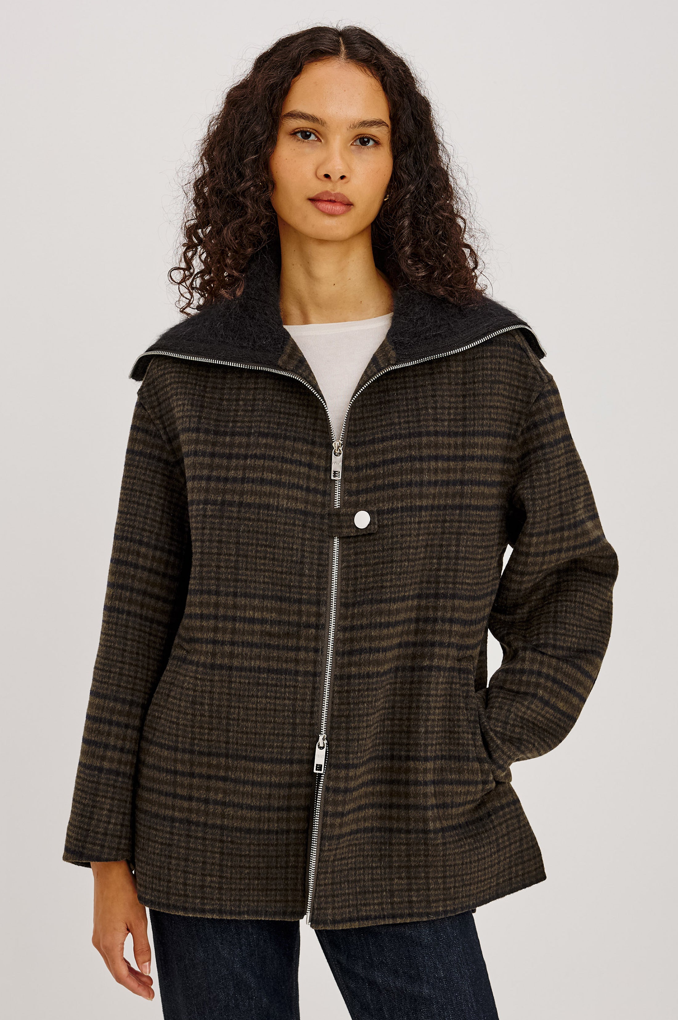SILVES HIGHLAND PLAID HEAVY WOOL BLEND JACKET