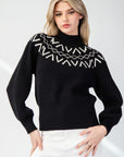 GEOMETRIC MOCK NECK SWEATER