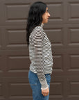 STRIPED FINE KNIT RUFFLE TRIM TOP
