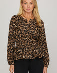 LEOPARD BLOUSE WITH GATHERED WAIST