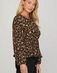 LEOPARD BLOUSE WITH GATHERED WAIST