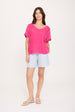 LINEN & KNITTED VISCOSE V-NECK SHORT SLEEVE TOP