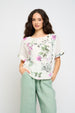 WILD FLOWER SHORT SLEEVE CREW NECK LINEN & WOVEN TOP