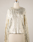 METALLIC CABLE KNIT SWEATER