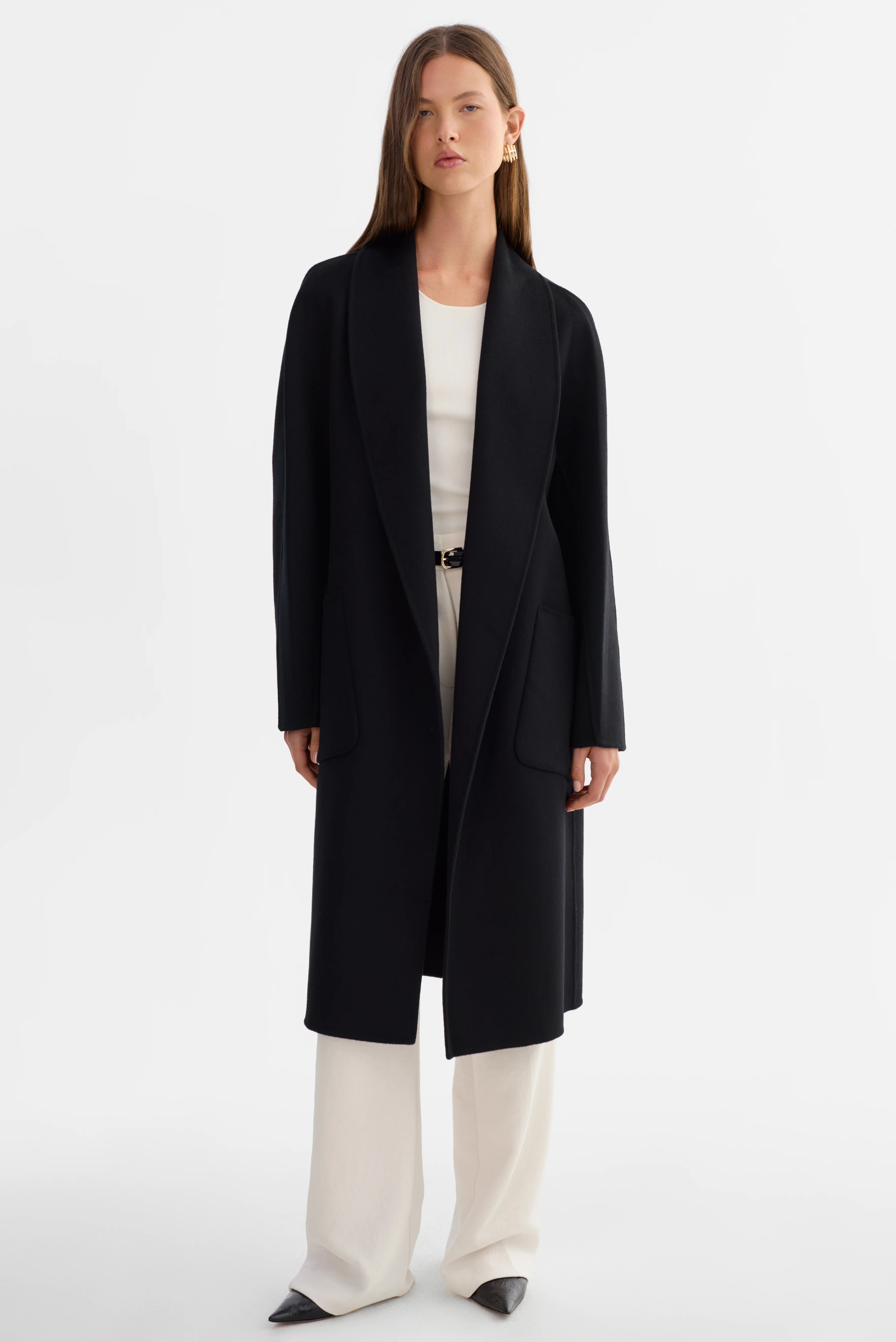 THARA SHAWL COLLAR DOUBLE FACE WOOL COAT