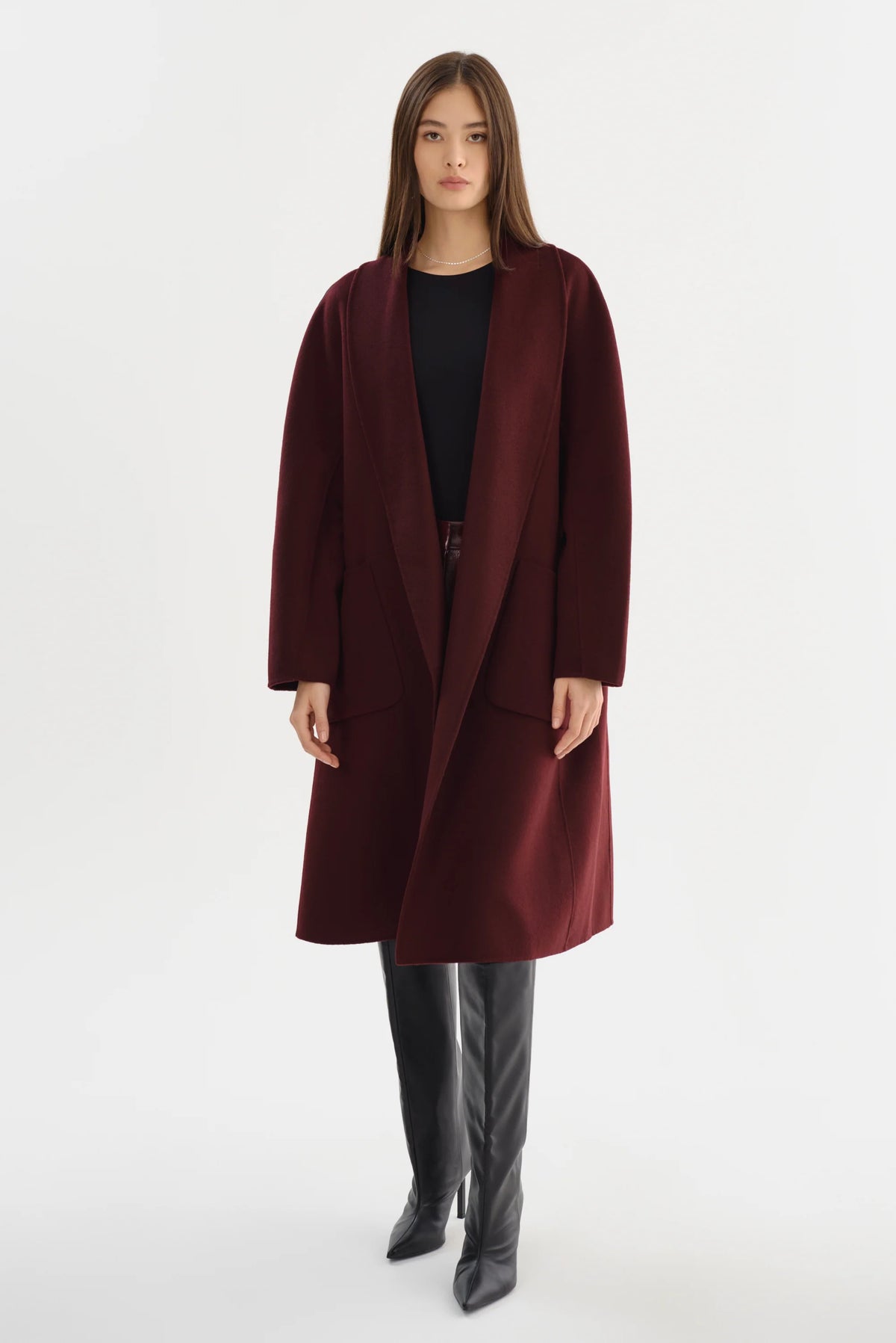 THARA SHAWL COLLAR DOUBLE FACE WOOL COAT