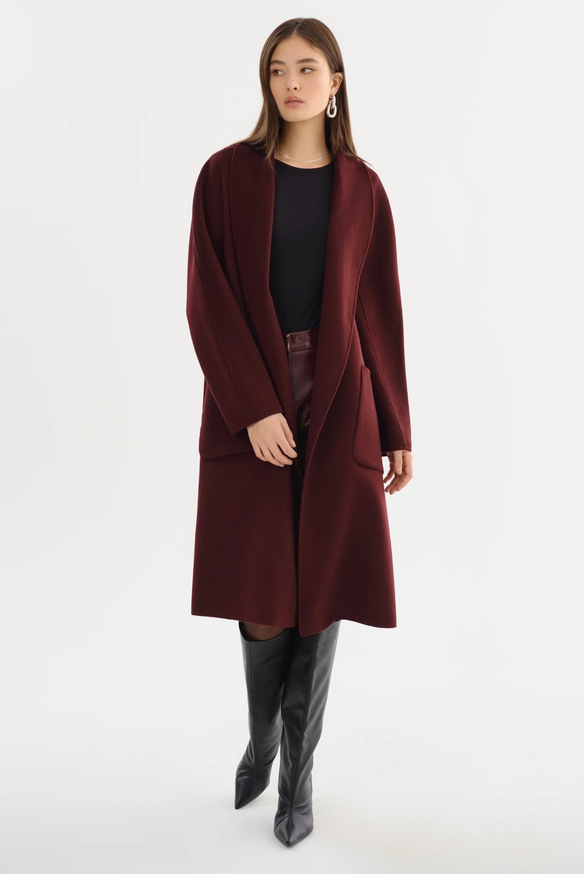 THARA SHAWL COLLAR DOUBLE FACE WOOL COAT