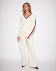 TRUETT STRIPED SLEEVE V-NECK SWEATER