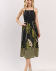 TROPICAL LEAVES SMOCKED WAIST SUNDRESS